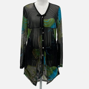 Joseph Ribkoff Sheer Mesh Abstract Button Up Tunic Top - Size 10 (US)